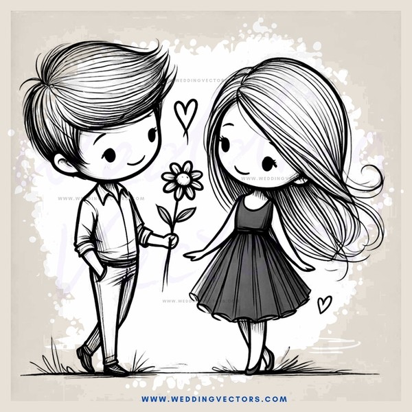 boy and girl standing beside flower