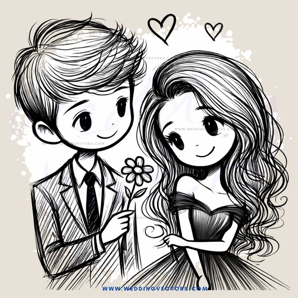 a boy and girl sharing a flower