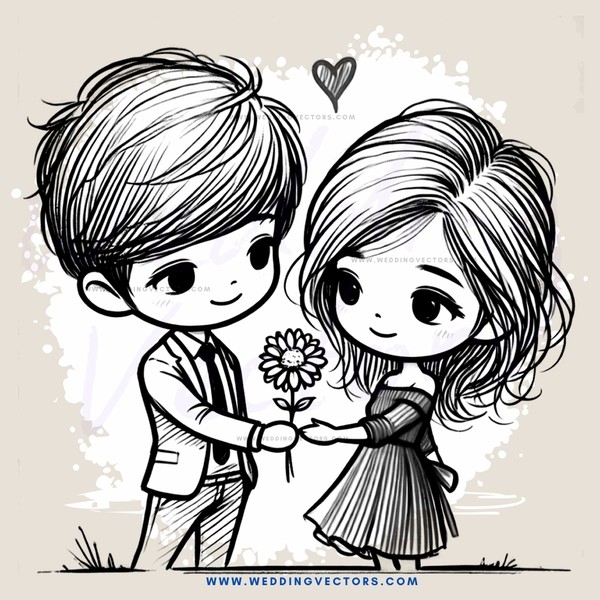 a boy and girl holding a flower