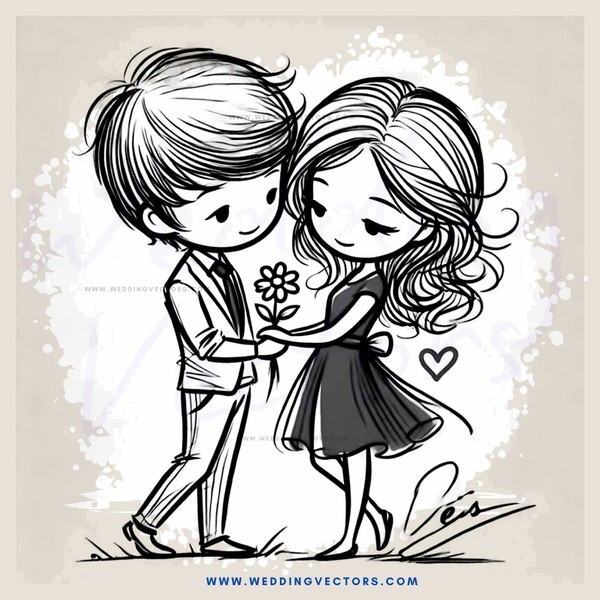 boy and girl hugging with flowers
