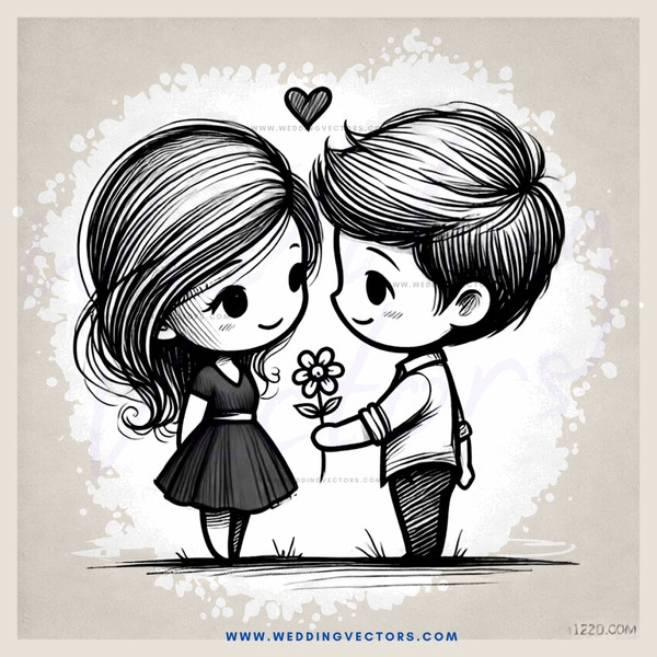 two children exchange love with flowers