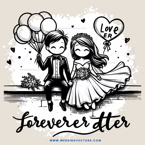 a couple on their wedding day sharing a kiss and balloons