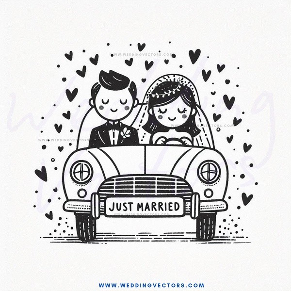 wedding car truck cartoon image.