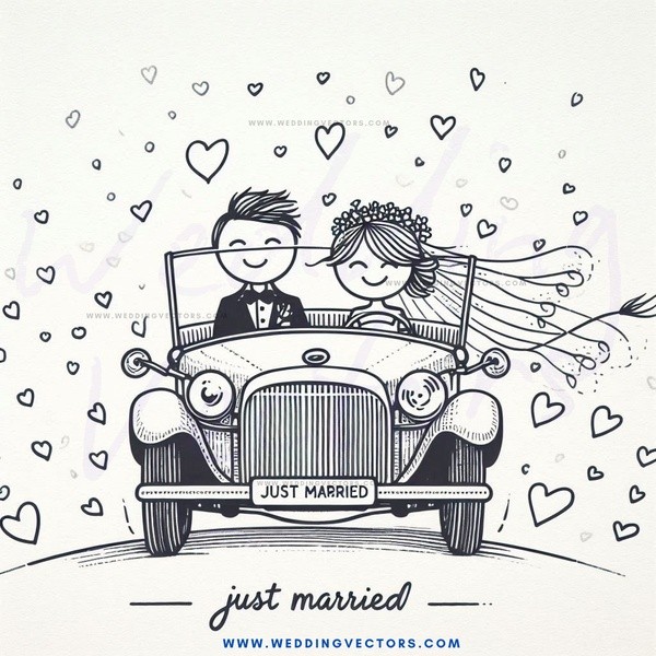 just married couple in old car