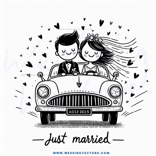 just married in black and white