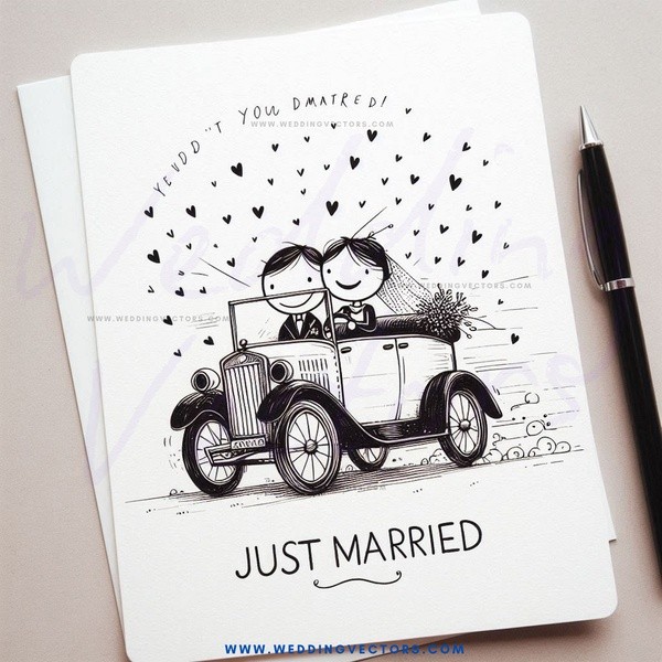 wedding picture card with pen on it.
