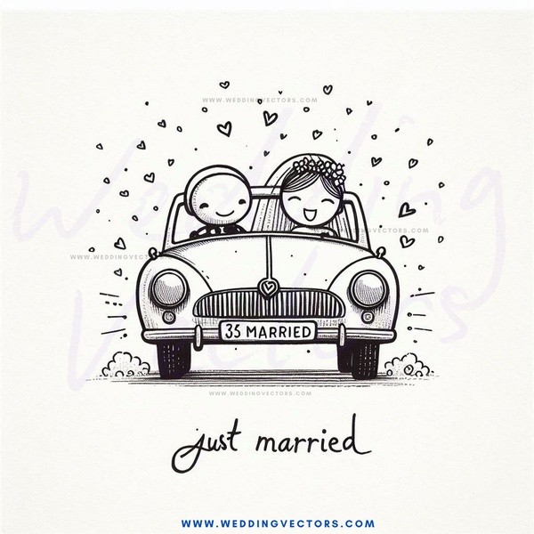 the newly married couple in their car.