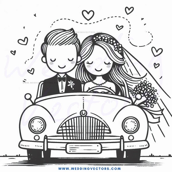 a newlywed's first drive together in their wedding car.