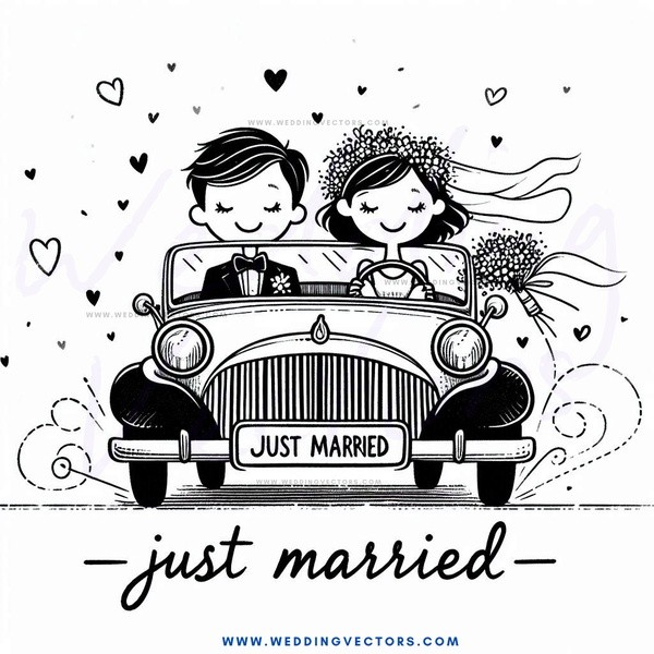 just married couple in car