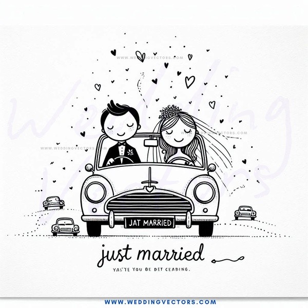 just married caricature cartoon drawing