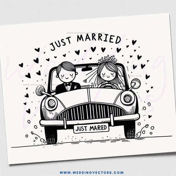 car with bride and groom