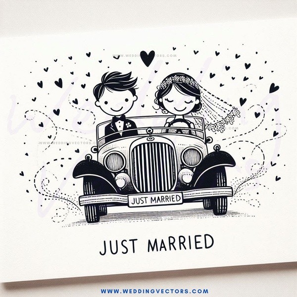 just married caricature invitation card designs with free printable and pdf files for wedding guest