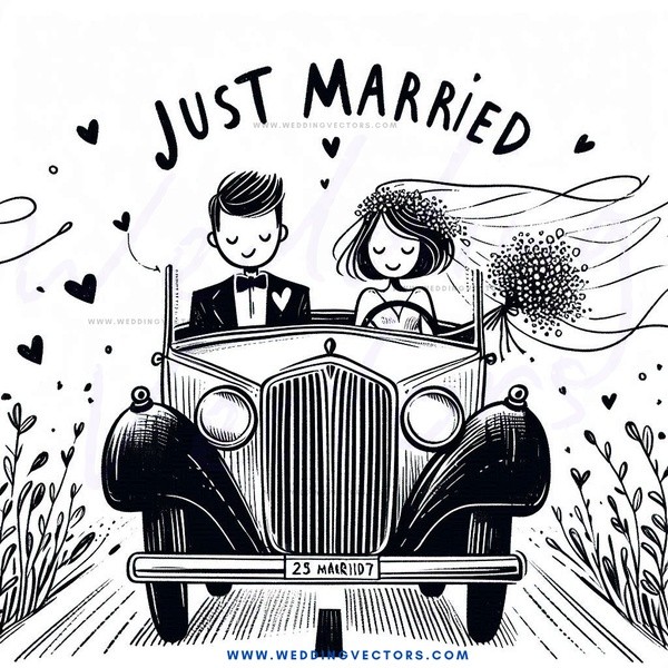 just married caricature illustration