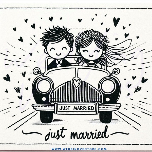 just married caricature print advertisement in black and white