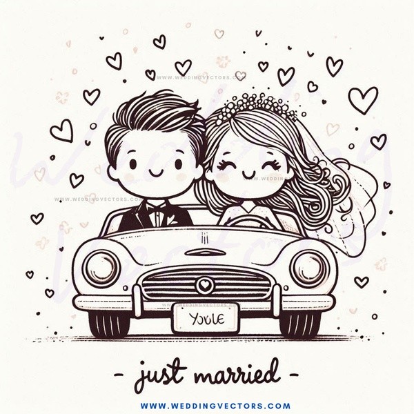 just married couple in a car