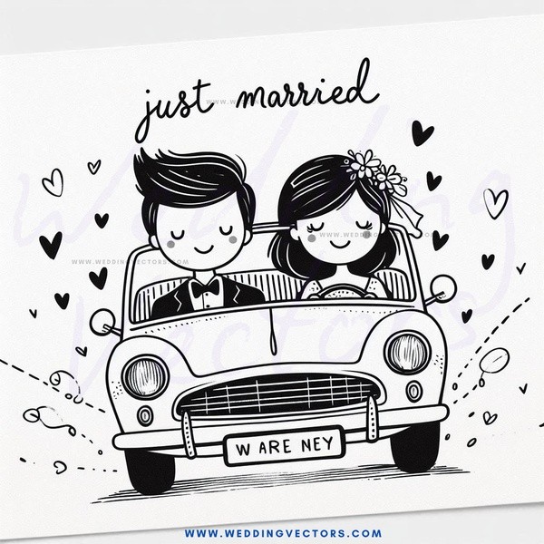 just married caricature drawing