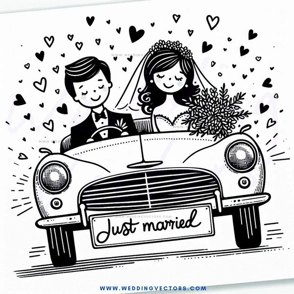 just married caricature gift card ticket
