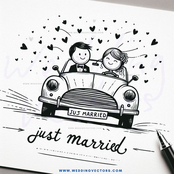 a wedding card featuring a car