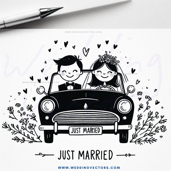 just married caricature illustration art print - poster wall decoration