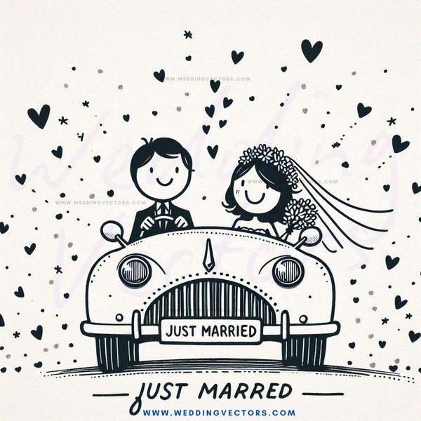 just married couple on a car hood.