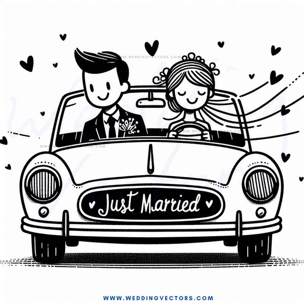 a car with just married written on it.