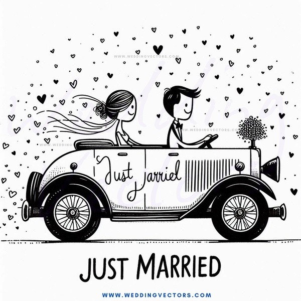 just married truck cartoon