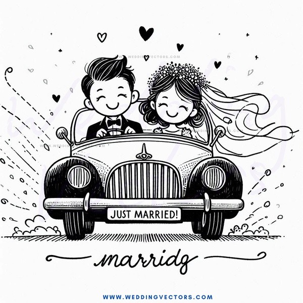 a happy couple's moment in their wedding car.