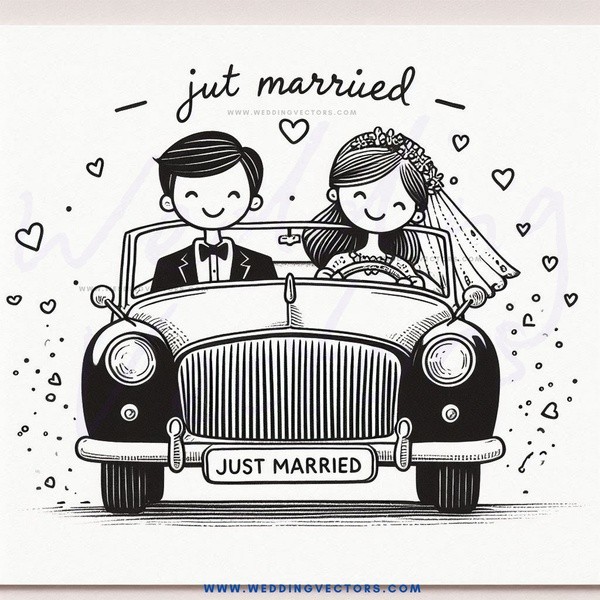 just married couple in vintage car