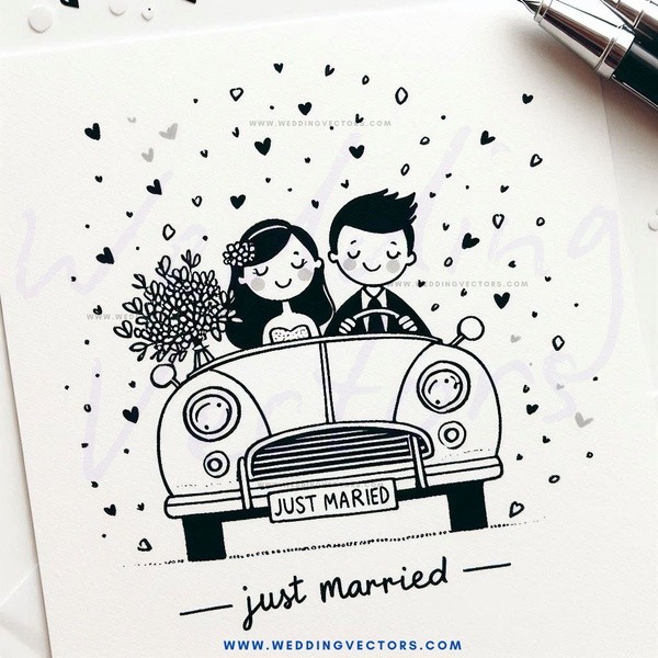 just married car picture