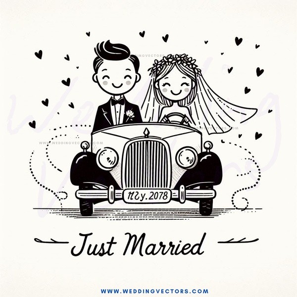 just married couple in car