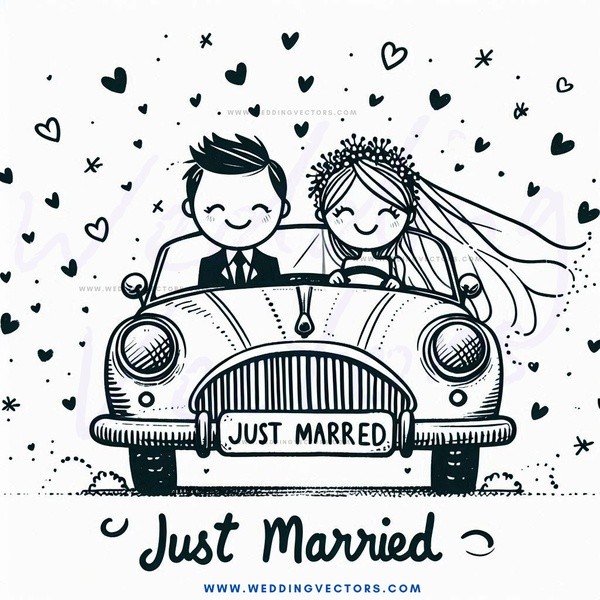 just married couple on car