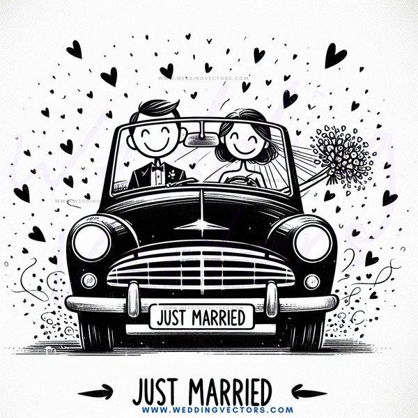 just married caricature drawing