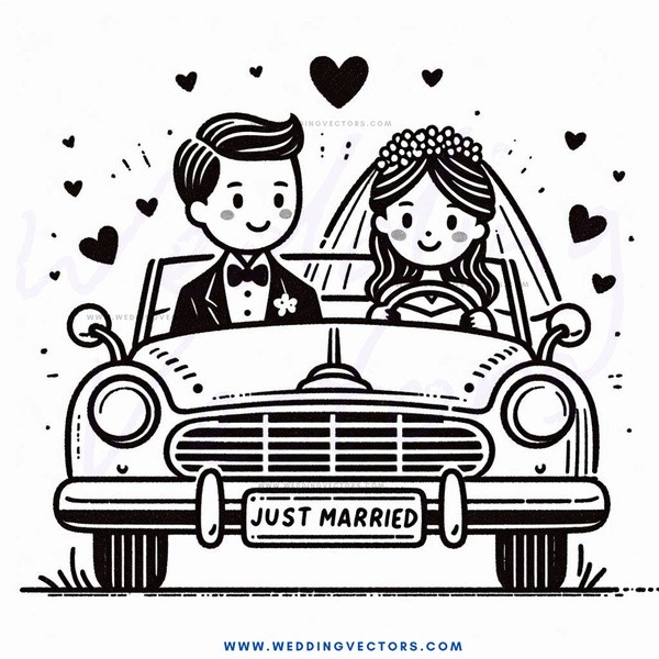 just married couple in car on license plate.