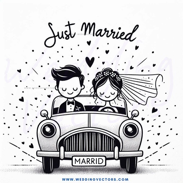 just married couple in their car