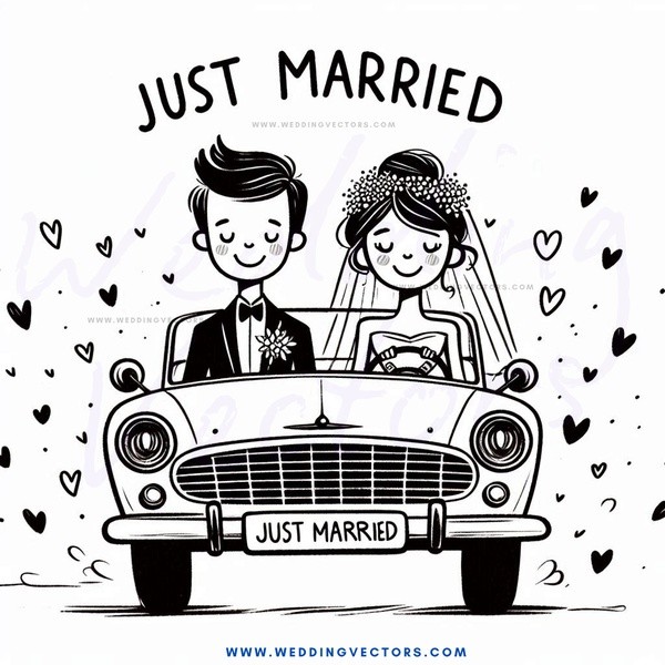 just married couple in car
