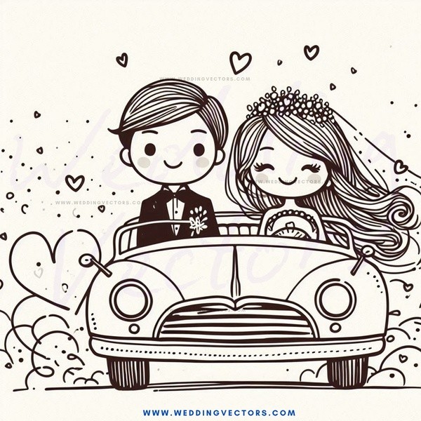a romantic cartoon wedding scene.