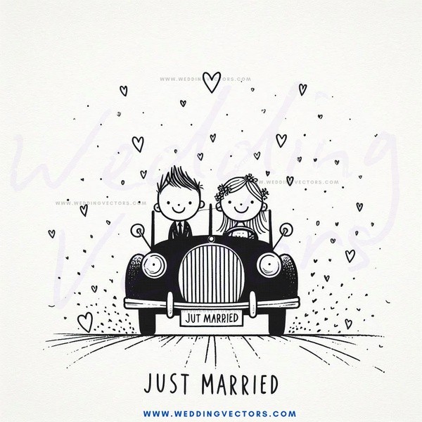 just married caricature portrait