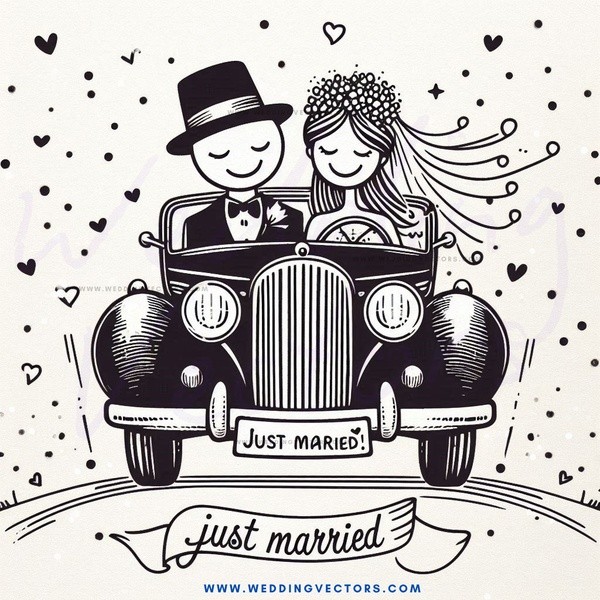 just married couple in old car
