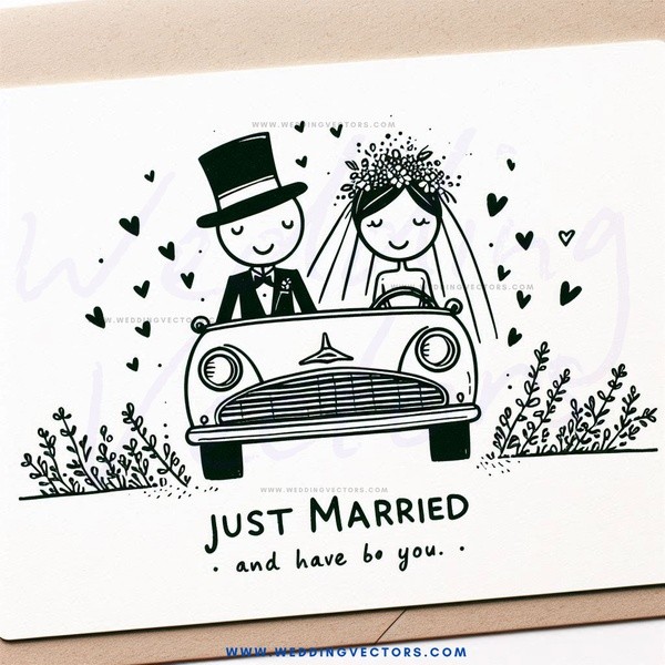 a wedding picture with car