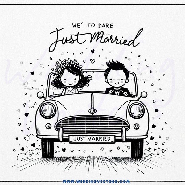 a couple in a car declaring their marriage status.