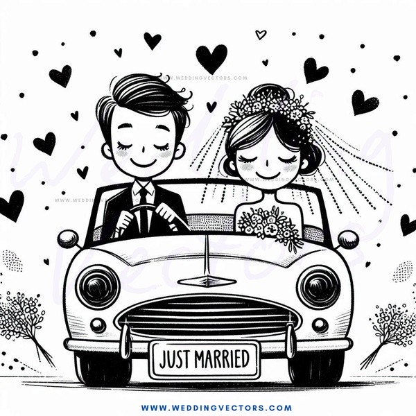 a just married caricature