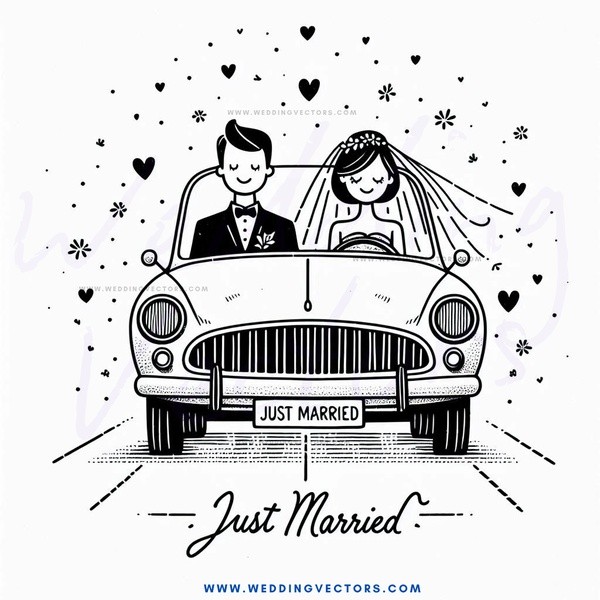 just married caricature in black and white