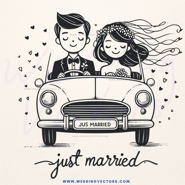 just married couple in car