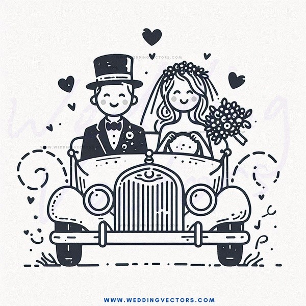 a wedding caricature in black and white