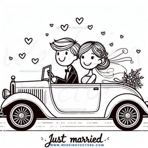 just married couple on a vintage car