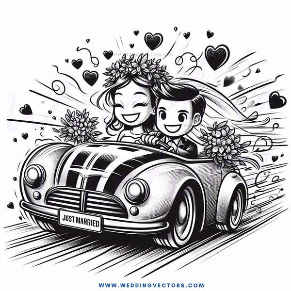 two people riding in a vintage car.