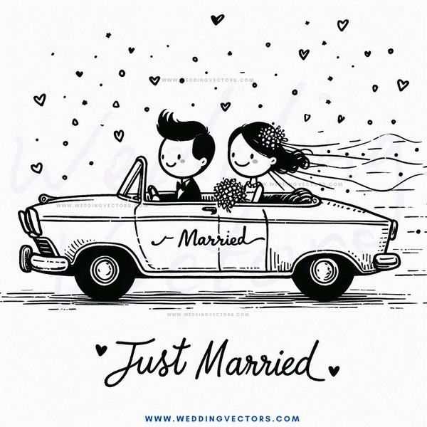 just married caricature cartoon poster