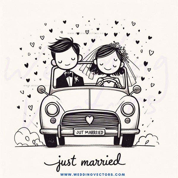 the just married cartoon illustration