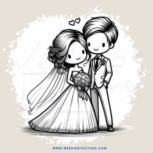 wedding couple cartoon picture in black and white