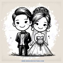 newlyweds in black and white wedding picture
